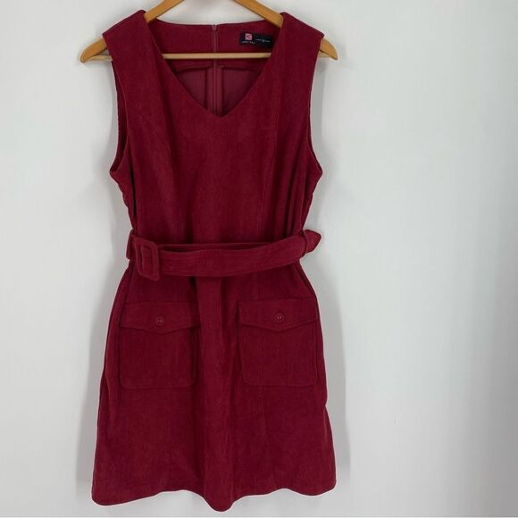 Kancy Kole Women’s V Neck Sleeveless Corduroy Burgundy Mini Dress size M - Picture 1 of 4
